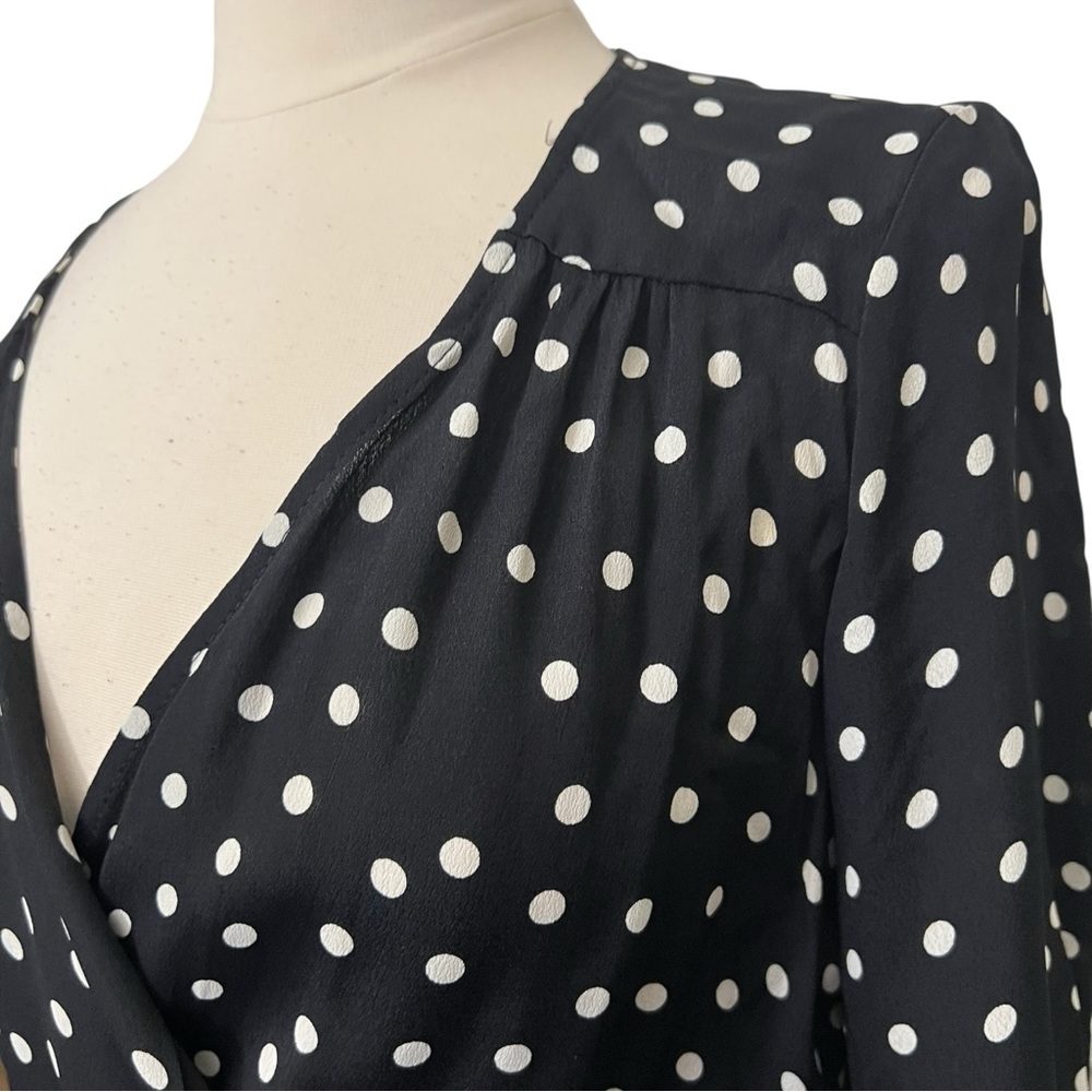 Red Haute Black White Polka Dot Ruffle Wrap Dress - Picture 4 of 9